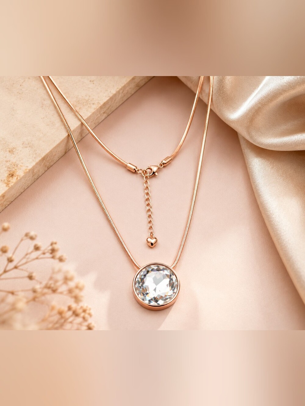 18K Rose Gold Plated Crystal Pendant Necklace